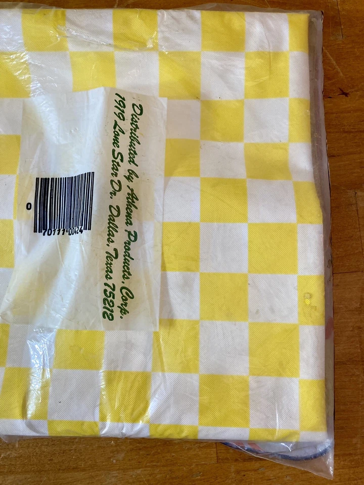 Veripretty Plastic Tablecloth Yellow & White Checkered 76" x 44” Vintage NIP - Image 4 of 4