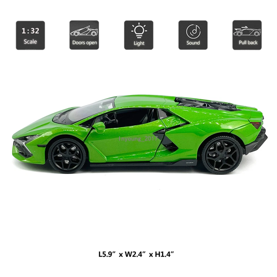 1/32 Scale Lamborghini Revuelto Model Car Diecast Toy Cars Toys for Kids Green - Image 2 of 4
