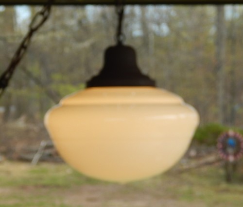 Vintage School House Chandelier Chain Pendant Light Fixture Old Milk Glass Globe - Picture 5 of 18