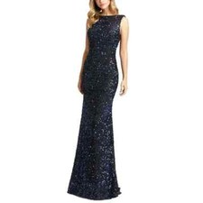 Ieena For Mac Duggal Cowl Back Boat Neck Sequined Evening Gown Dress Sz 12