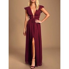 NWT Lulus I'm All Yours Burgundy Ruffled Maxi Dress Size XS