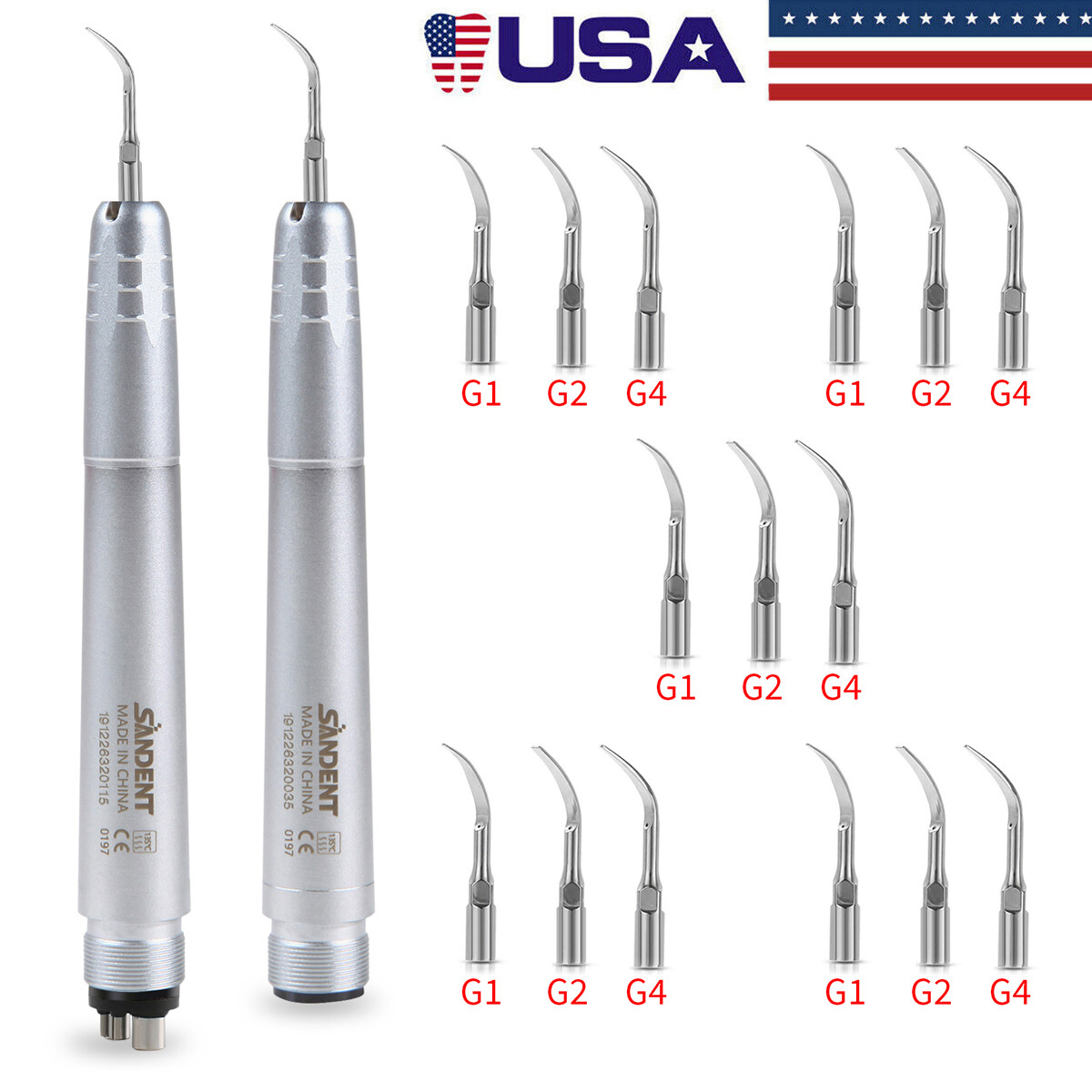 Dental Ultrasonic Scaler Handpiece With 3 Tips - 2 Or 4 Hole USA Air Perio Hygienist Tool