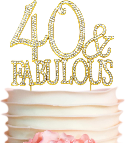 40 Cake Topper - Premium Gold Metal - 40 and Fabulous - 40Th Birthday Party Spar