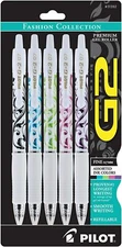 Pilot G2 Gel Pen Fashion White Barrel Colors Fine Point Assorted Inks, 5 Count