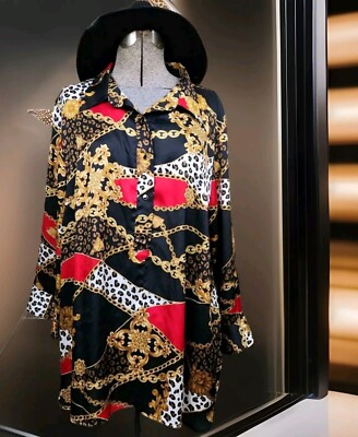 Ruby Rd Woman Ruby Rd Woman's Plus Sz 3X Red Black Gold Shirt Black Pearl like ...