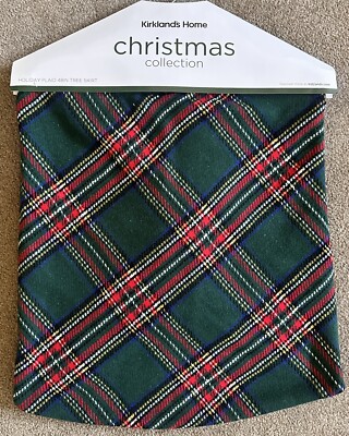 48'' Holiday Christmas Tree Skirt green plaid lined wool blnd NWT Kirklands Home