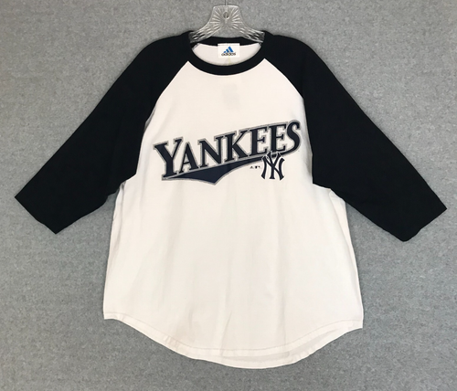 NEW! New York Yankees Womens 2XL Baseball-Style T Shirt 3/4 Sleeve Black White