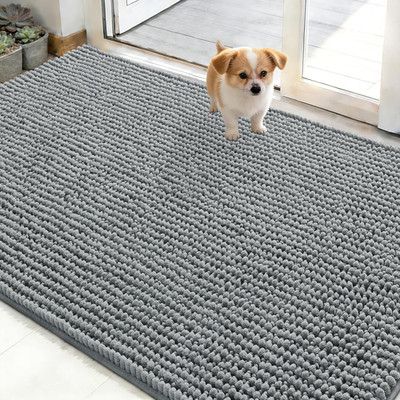 Dog Door Mat for Muddy Paws 48X30, Ultra Absorbent Chenille Mud Doormat, Non-Sli