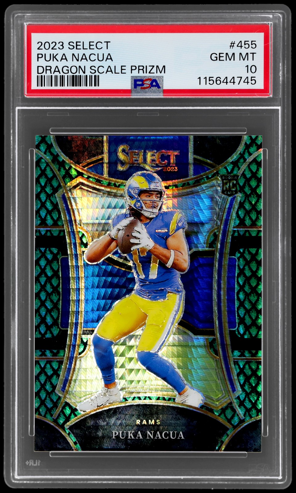 2023 Panini Select Puka Nacua #455 PSA 10 RC Suite Level Dragon Scale Prizm /70