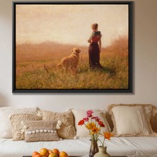 Oil Painting Golden Retriever Canvas Print Rustic Dog Art Living Room Decor