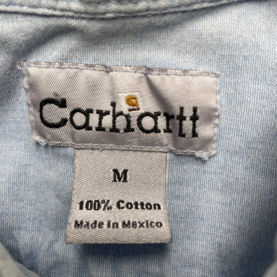 Camisa Carhartt Para Hombres Mediana Azul Claro Denim Botón Frontal Ropa de Trabajo Algodón Foto 3 de 4