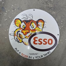 Vintage Esso Tiger Tank Old Us Gasoline Oil Gas Pump Enamel Porcelain Sign Vintage Esso Tiger Tank Old Us Gasoline Oil Gas Pump Enamel Porcelain Sign