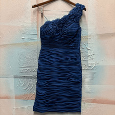 Adrianna Papell Boutique 8P Navy Blue One Strap Ruched Mini Dress Formal Classy