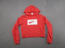 Nike Center Swoosh Pullover Cropped Hoodie Sweatshirt Womens Size S Coral
