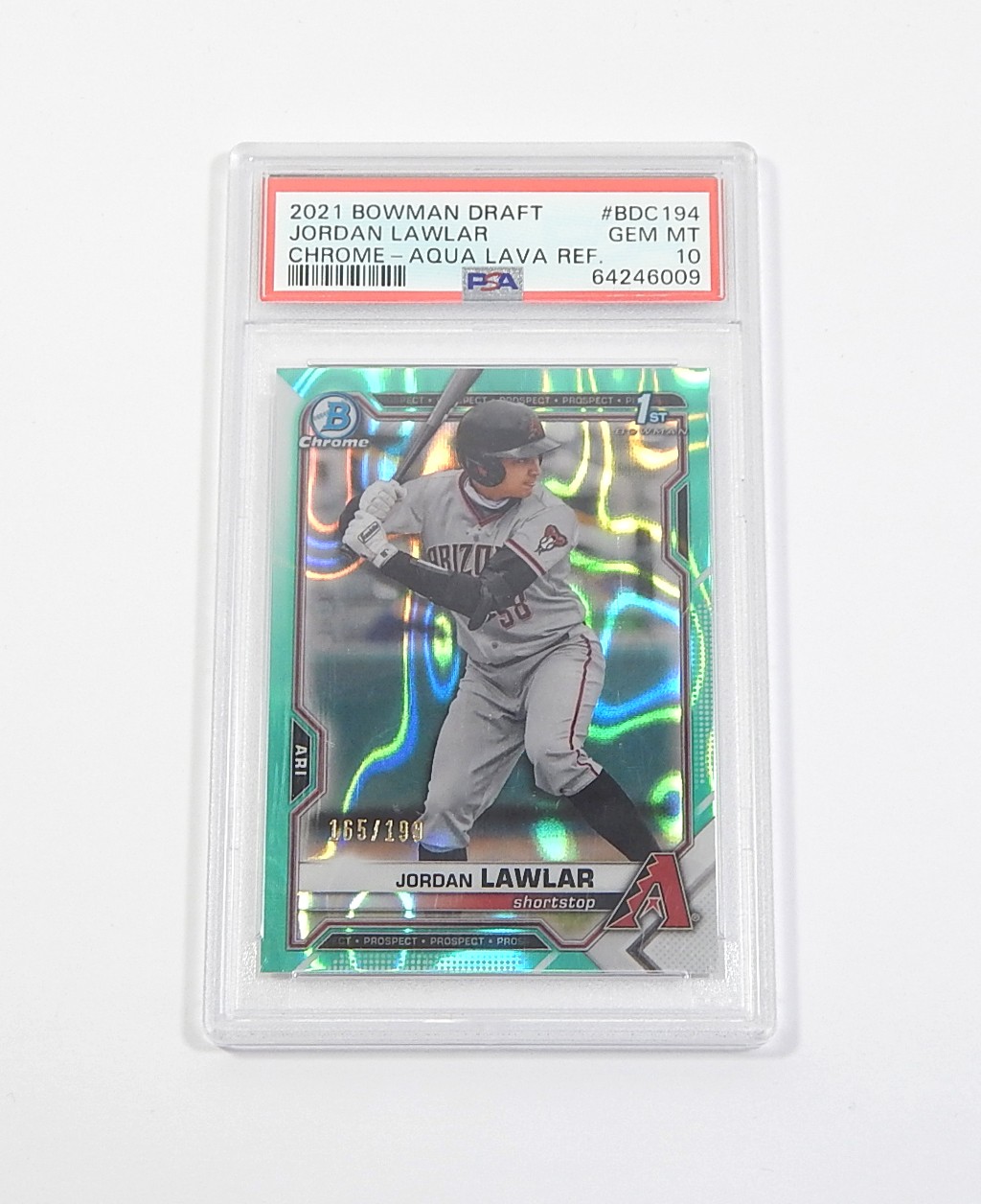 2021 Bowman Chrome Draft Aqua Lava Refractor Jordan Lawlar RC #'d /199 PSA 10