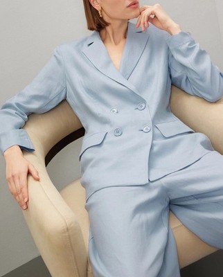 Rosetta Getty Double Breasted Blazer Powder Blue Linen Blend Jacket Size 4