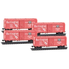 Micro Trains N Scale ~ 40' Boxcars Chicago Burlington & Quincy ~ 4 Pc ~ 98300240