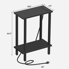 Small End Table with Charging Station, Narrow Side Table with USB Ports and Outl