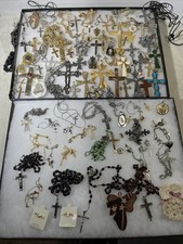 Religious Jewelry Lot Of 105 Cross Prayer Hands Angel Jesus Mary Rosary