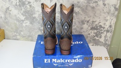 Men's Genuine Bull Neck Western Cowboy Boots Square Toe Botas Vaqueras Size 9.5