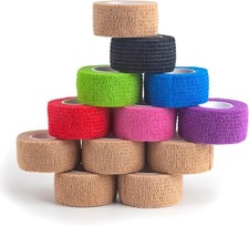 Self Adhesive Bandage Wrap 12 Rolls 1" x 5 Yards Vet Tape, Medical Tape,