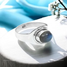 925 Sterling Silver Natural Labradorite Bezel Statement Mother Anniversary Ring