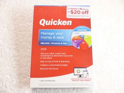 Quicken Deluxe 2019 (CD, 1-Disc) Windows Mac Software Manage Money & Save w/ Key
