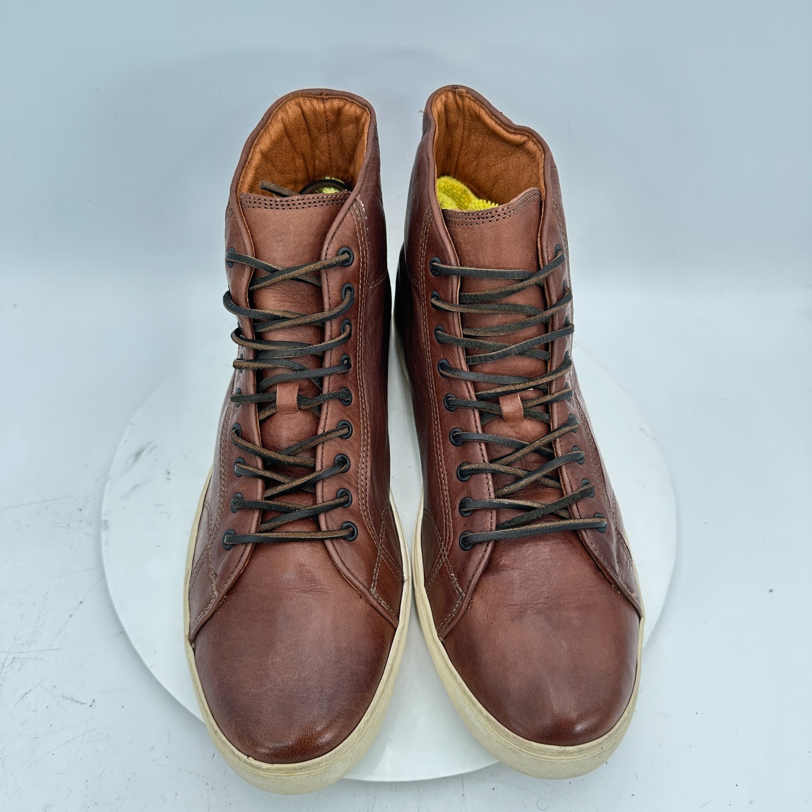 SAOLA Scarpe alla caviglia stringate Frye Walker Midlace uomo taglia 13M pelle marrone suola bianca