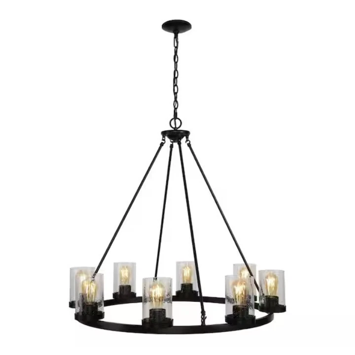 Lámpara de araña de cocina LED de 8 luces regulable de vidrio sembrado de hierro forjado de 33" Foto 2 de 4