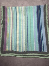 Handmade Crochet Stripe Pattern Afghan Throw Blanket Multicolor 30in x 64in Baby