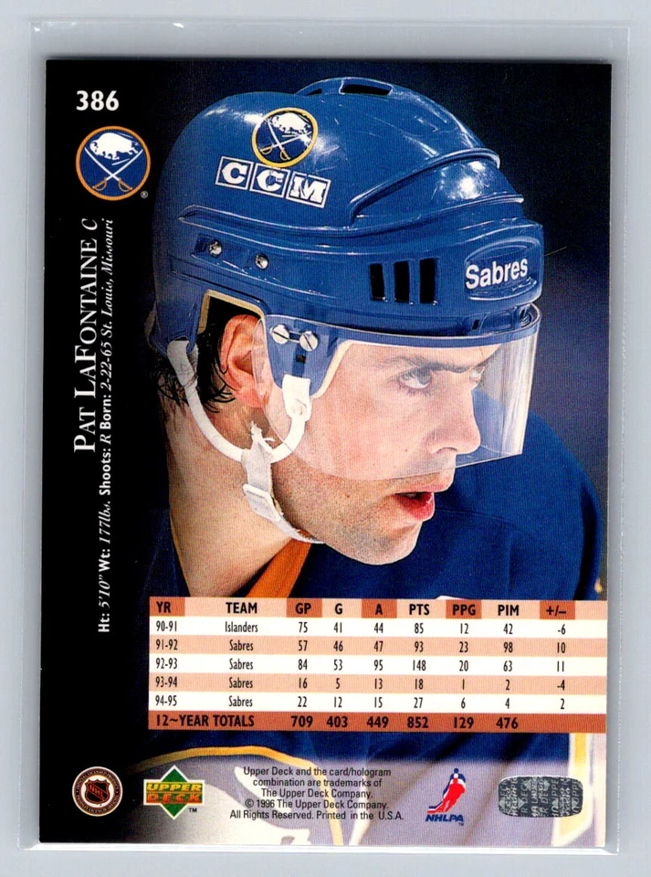 1995-96 Upper Deck #386 Pat LaFontaine Buffalo Sabres - Image 2 of 2