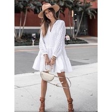 J Crew Womens Tiered Popover Dress Size Small Kelly White Embroidered Eyelet NWT