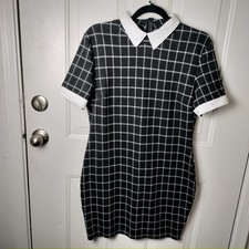Fashion Nova Collared Preppy Academia Black & White Plaid Soft Dress Size XL 