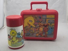 Aladdin Sesame Street Block Party Plastic Lunchbox with Thermos Vintage