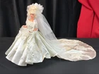 Vintage Satin & Lace COUTURE WEDDING GOWN Veil, Shoes, Bouquet *NO DOLL