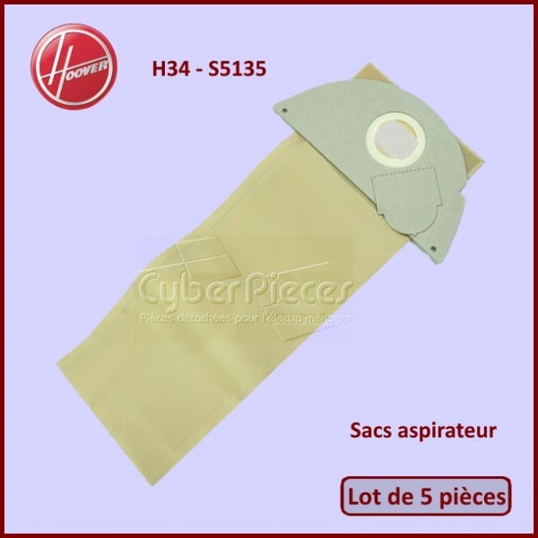 Sacs aspirateur H34 Hoover S5135 contre la perte d'aspiration lot de 5