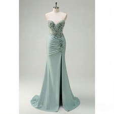 Green Mermaid Sequin Slit Evening Dress with Strapless Prom Dresses Customized