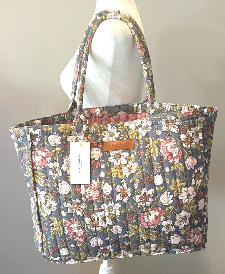 Laura Ashley Marta Navy Pink Floral Quilted Tote Bag Cottagecore Boho NWT - Image 3 of 4