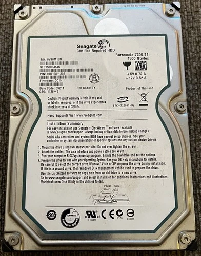 Seagate Barracuda 7200.11 1.5TB 3.5" Hard Disk (Certified Repaired)