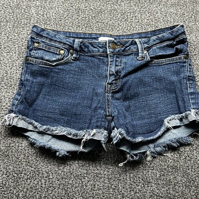 Max Shorts Womens 7 Blue Denim Cut Off Hot Shorts Fray Cotton Stretch Frayed Hem