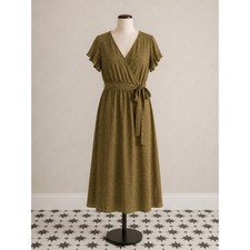Cupshe Olive Green Swiss Dot Ruffle Sleeve Wrap Dress XL