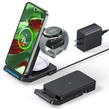 3 in 1 Foldable Wireless Charger for Pixel Watch 3/2 41 mm 45mm , Black