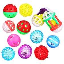 12Pcs Durable Plastic Parrot Chew Toys Balls with Sound for Small Bird Cage
