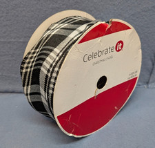 2 1/2 x 80ft Wired Edge Jumbo White/Black Plaid Ribbon Christmas Halloween
