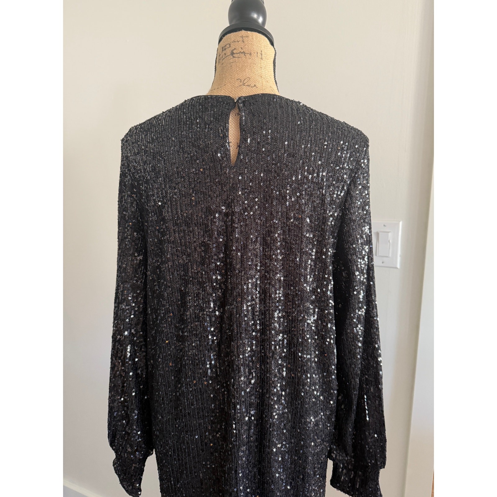 Black Sequin Long Sleeve Dress Size Large NWT thumbnail 2