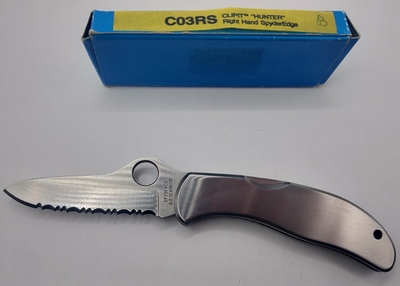 Vintage Spyderco C03RS Hunter G-2 Stainless Seki Japan Serrated