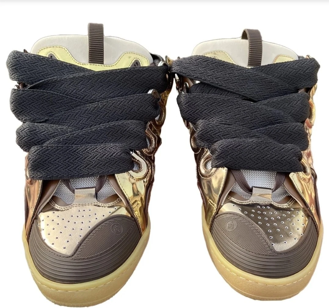 Lanvin — Lanvin Curb Chunky Gold Leather Sneakers, Men's 44 EU