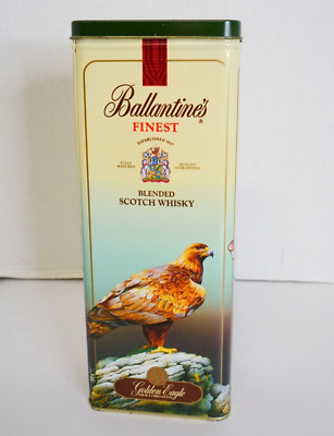 BALLANTINES FINEST Gold Eagle SCOTCH WHISKY EMPTY TIN Trinket Stash Box