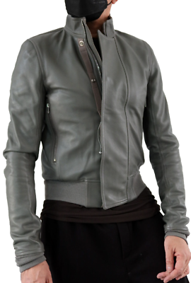 RICK OWENS BNWT GLITTER EGON BOMBER LEATHER JACKET OLIVE-GREY EU50