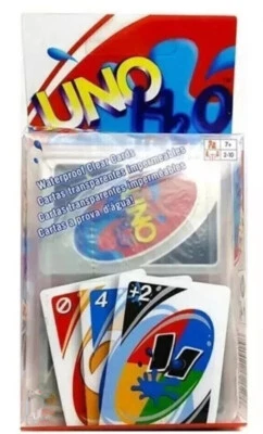 MARKENLOS UNO Kartenspiel H2O Splash Wasserdichtes klares PVC Familienspaß Kartenspiel